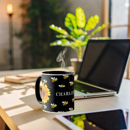 Gelbe Sonnenblumen mit schwarzen Hummeln Tasse