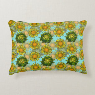 Gelbe Sonnenblumen Muster mit Foliage und Buds Dekokissen
