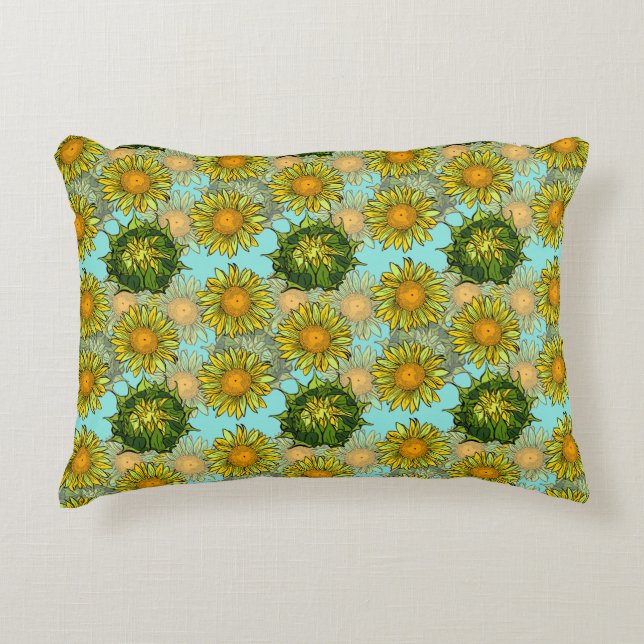 Gelbe Sonnenblumen Muster mit Foliage und Buds Dekokissen (Vorderseite)
