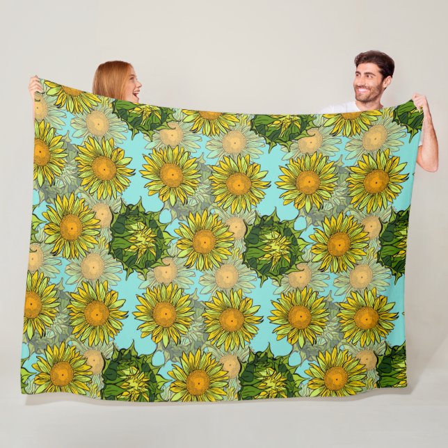 Gelbe Sonnenblumen Muster mit Foliage und Buds Fleecedecke (Beispiel)