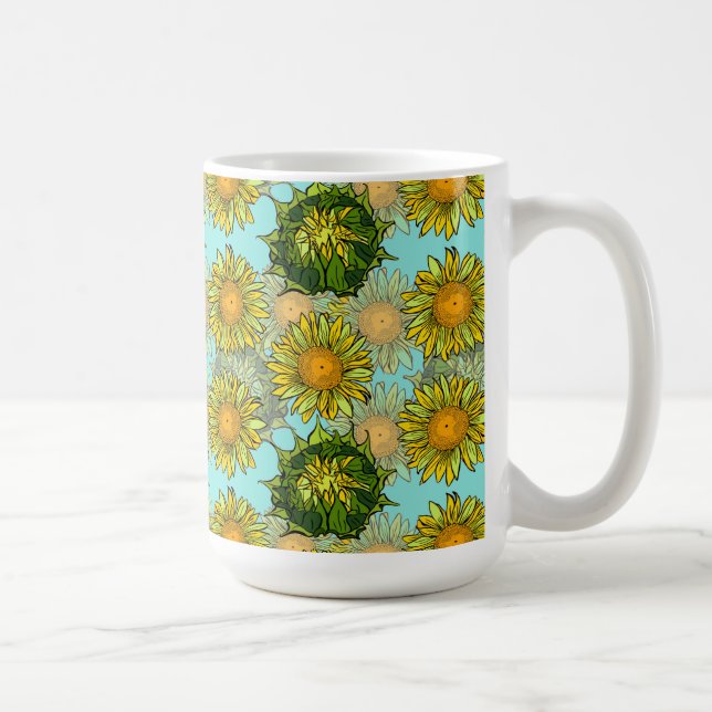 Gelbe Sonnenblumen Muster mit Foliage und Buds Kaffeetasse (Rechts)