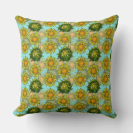 Gelbe Sonnenblumen Muster mit Foliage und Buds Kissen