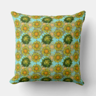 Gelbe Sonnenblumen Muster mit Foliage und Buds Kissen