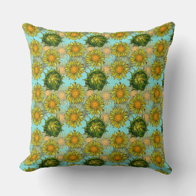 Gelbe Sonnenblumen Muster mit Foliage und Buds Kissen (Vorderseite)
