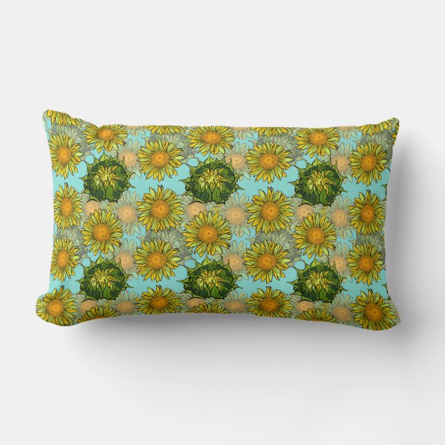 Gelbe Sonnenblumen Muster mit Foliage und Buds Lendenkissen (Vorderseite)
