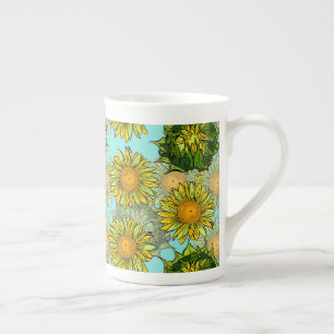 Gelbe Sonnenblumen Muster mit Foliage und Buds Prozellantasse