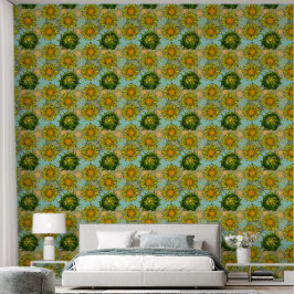 Gelbe Sonnenblumen Muster mit Foliage und Buds Tapete