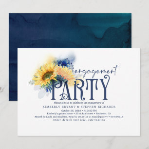 Gelbe Sonnenblumen Navy Blue Engagement Party Einladung