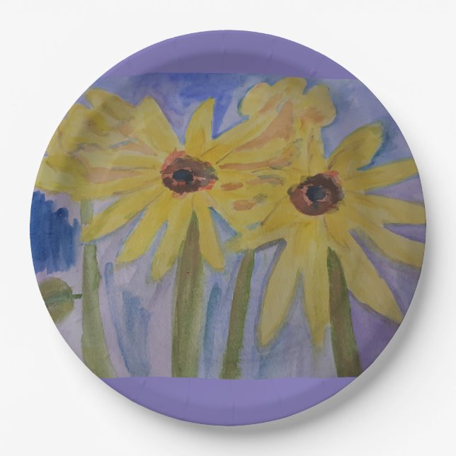 Gelbe Sonnenblumen Papier Teller (Vorderseite)