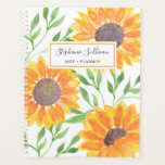 Gelbe Sonnenblumen Personalisiert Planer<br><div class="desc">Sonnenblumen machen Freude! 
Mit diesem hellen,  sonnigen,  gelben Sonnenblumenplaner planen Sie Ihr Jahr.
Die gelben Aquarellblumen und grünen Blätter sind auf einem weißen Hintergrund und Sie können diesen Planer mit Ihrem Namen und dem Jahr anpassen.
Original Wasserfarbe © Michele Davies.</div>