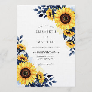 Gelbe Sonnenblumen-Rustikale-Blüten-Hochzeit Einladung