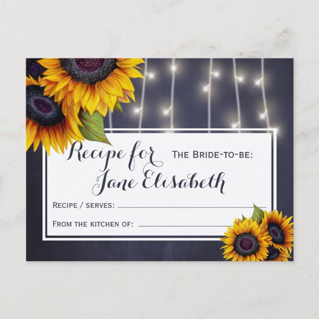Gelbe Sonnenblumen schicke Marine Braut zu Rezept Postkarte (Vorderseite)