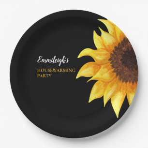 Gelbe Sonnenblumen Schwarze Einweihungsparty Pappteller