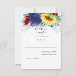 Gelbe Sonnenblumen UAWG Blau und Rote Hochzeit im RSVP Karte