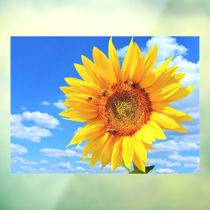 Gelbe Sonnenblumen und Bienen auf blauem Himmel -  Fensteraufkleber