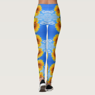 Gelbe Sonnenblumen und Bienen auf blauem Himmel -  Leggings