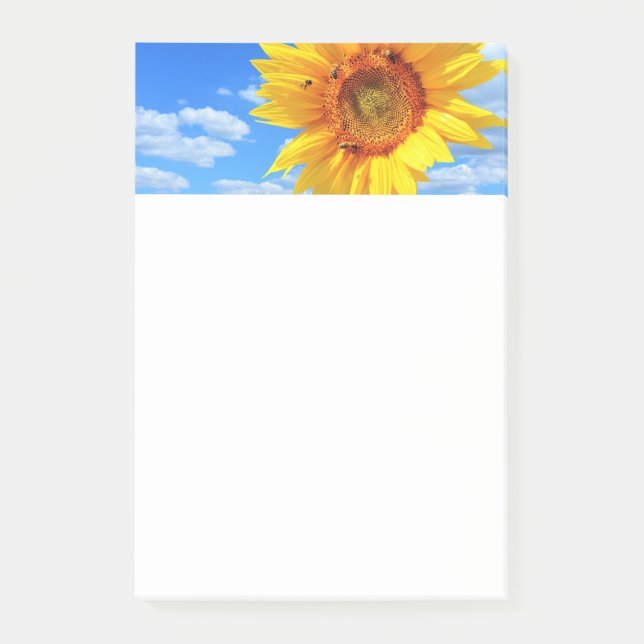 Gelbe Sonnenblumen und Bienen auf blauem Himmel -  Post-it Klebezettel (Vorderseite)