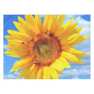 Gelbe Sonnenblumen und Bienen auf blauem Himmel -  Tischdecke