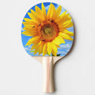 Gelbe Sonnenblumen und Bienen auf blauem Himmel -  Tischtennis Schläger