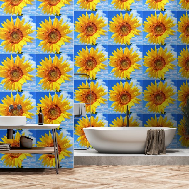 Gelbe Sonnenblumen und Bienen Tapete (Badezimmer)