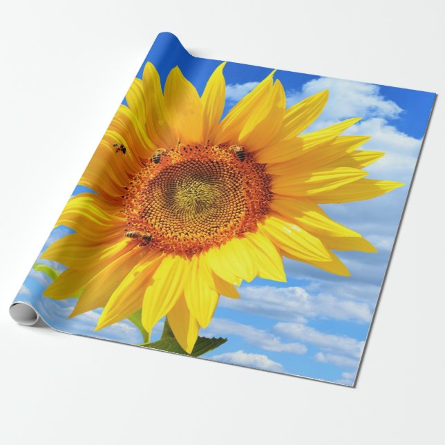 Gelbe Sonnenblumen und Bienenwaschpapier Geschenkpapier (Ungerollt)