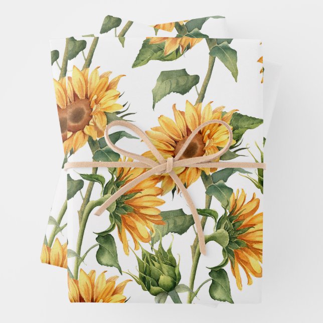 Gelbe Sonnenblumen und Blätter Aquarellgarten (Beispiel)