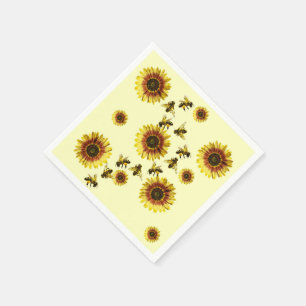 Gelbe Sonnenblumen und Honigbienen Sommermuster Serviette