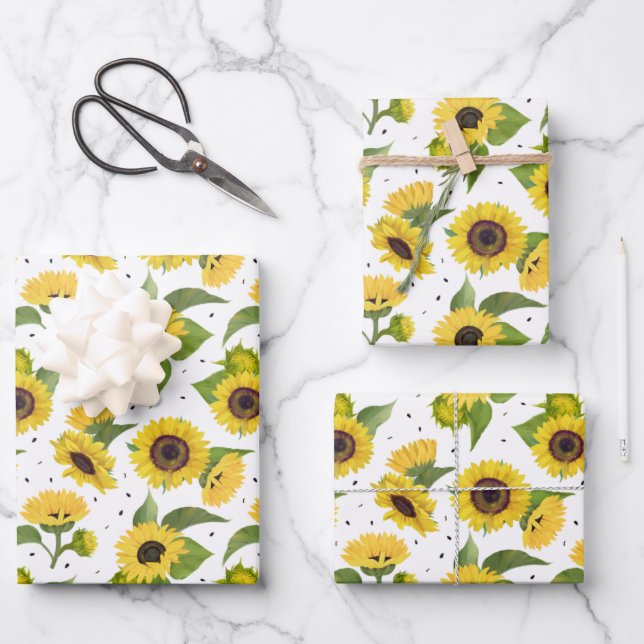 Gelbe Sonnenblumen und Sonnenblumen Geschenkpapier Set (Vorderseite)