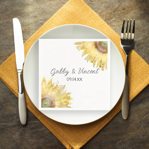 Gelbe Sonnenblumen Wasserfarbe HochzeitsNapkins Serviette