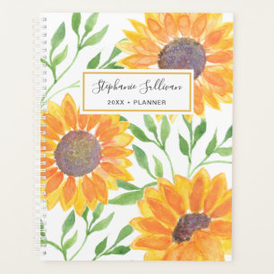 Gelbe Sonnenblumen Wasserfarbe Personalisiert 20XX Planer