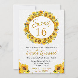 Gelbe Sonnenblumen Wasserfarbe Süße 16 Einladung