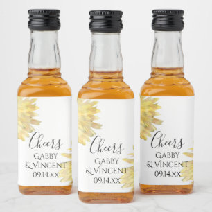 Gelbe Sonnenblumen Wasserfarbenprägung Alkoholflaschenetikett