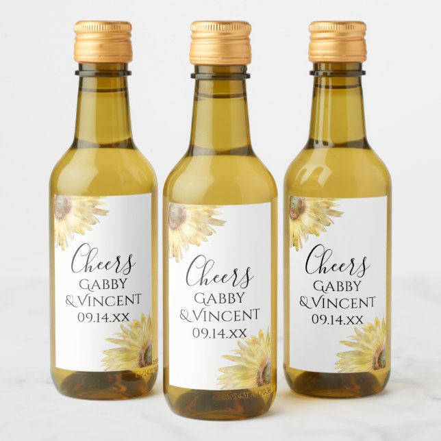 Gelbe Sonnenblumen Wasserfarbenprägung Weinetikett (Flaschen)