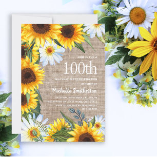Gelbe Sonnenblumen Weiße Margeriten 100. Geburtsta Einladung