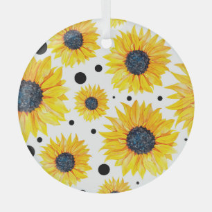 Gelbe Sonnenblumen Weißer Hintergrund Muster Ornament Aus Glas