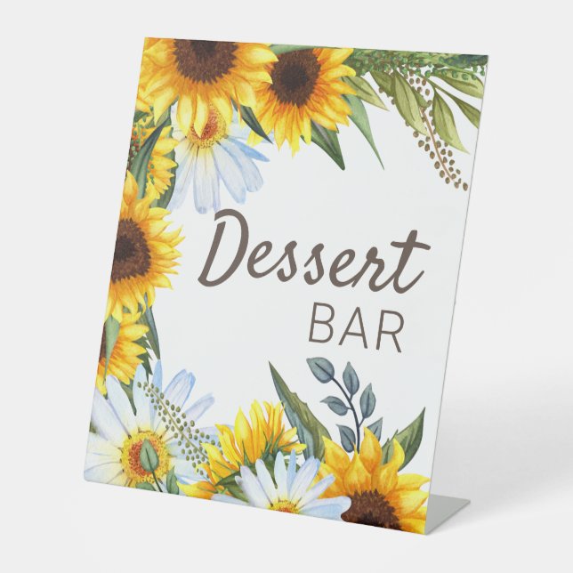 Gelbe Sonnenblumen Weißer Likör Nachtisch Bar Sockelschild (Vorderseite)
