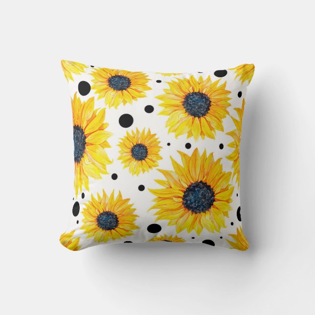Gelbe Sonnenblumen Weißes Hintergrundmuster Kissen (Vorderseite)