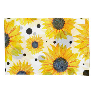 Gelbe Sonnenblumen Weißes Hintergrundmuster Kissenbezug