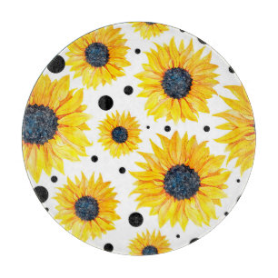 Gelbe Sonnenblumen Weißes Hintergrundmuster Schneidebrett