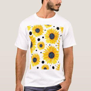 Gelbe Sonnenblumen Weißes Hintergrundmuster T-Shirt