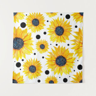 Gelbe Sonnenblumen Weißes Hintergrundmuster Wandteppich