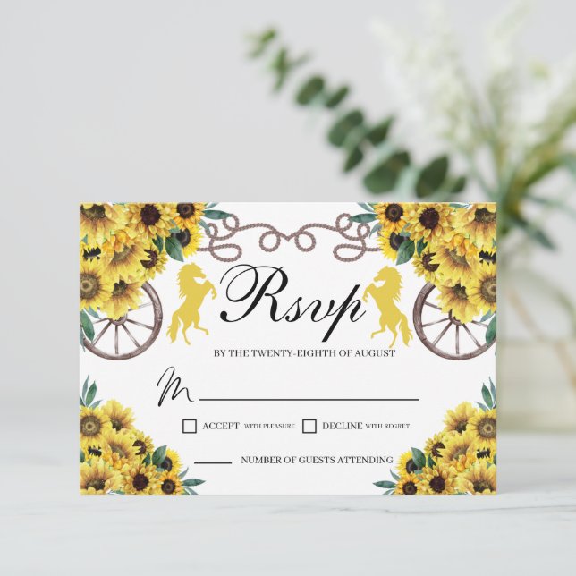 Gelbe Sonnenblumen Western Quinceanera RSVP Karte (Stehend Vorderseite)
