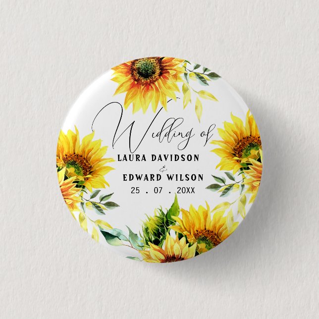 Gelbe Sonnenblumenblume, lebhafter Frühlingsbukett Button (Vorderseite)