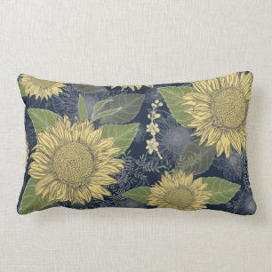 Gelbe Sonnenblumenblume Navy Blauer Lumbalkissen Lendenkissen
