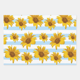 Gelbe Sonnenblumenfelder und Streifen-Muster Geschenkpapier Set