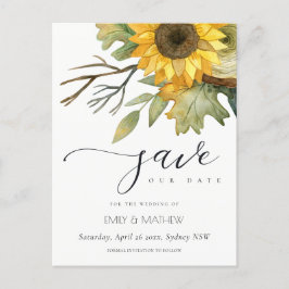 GELBE SONNENBLUMENFLUSSFLÜGE SAVE THE DATE ANKÜNDIGUNGSPOSTKARTE