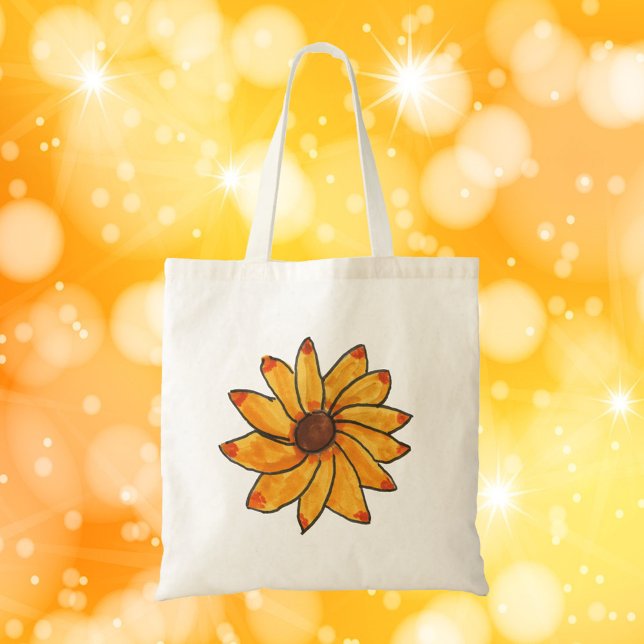 Gelbe Sonnenblumenhandfarbe Tragetasche (A tote bag with a hand drawn sunflower)