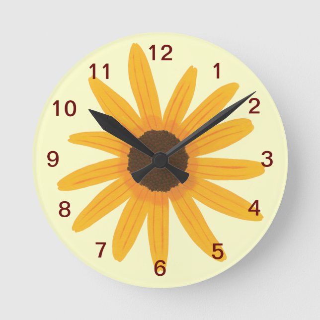 Gelbe Sonnenblumenmauer Runde Wanduhr (Vorderseite)