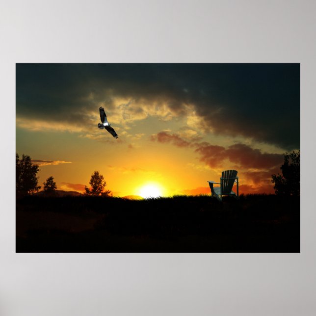 Gelbe Sonnenuntergang-Grasswiese-Poster Poster (Vorne)
