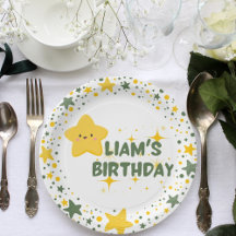 Gelbe spielerische Stern Thema Kind Party Teller